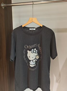 韩版女装休闲风 Kitty卡通印花短袖T恤女宽松休闲做旧上衣