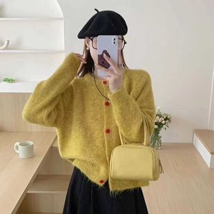 907 针织毛衣女温柔风宽松显瘦IMISS F90313爱心织绒纽扣圆领长袖