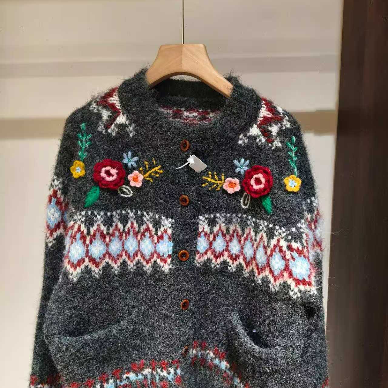 复古费尔岛立体花朵毛衣女开衫针织衫减龄外套,女装/女士精品,毛针织衫,淘宝优惠券,粉丝福利购,淘宝优惠卷