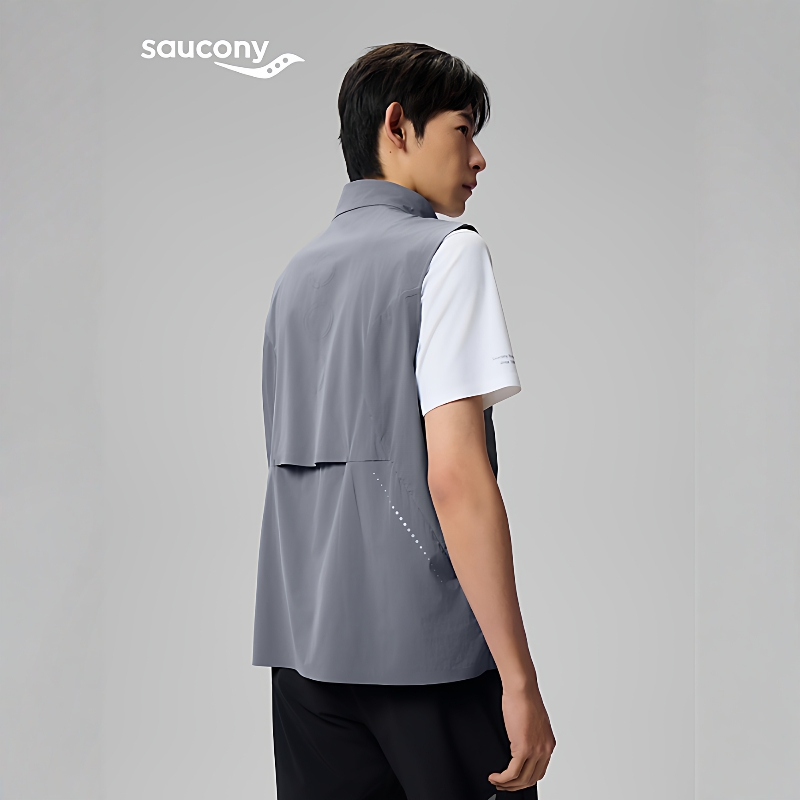 Saucony男纯色马甲立领轻薄透气