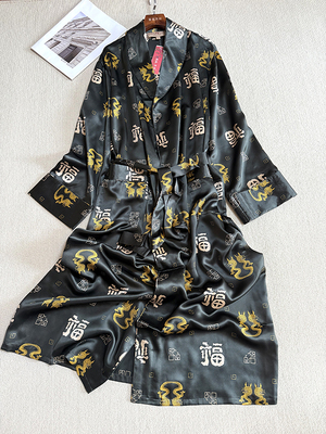 桑蚕丝真丝长袖加长款大码睡袍