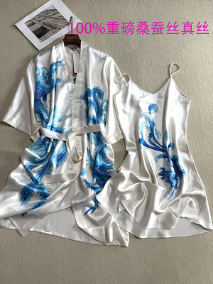 100%桑蚕丝真丝吊带裙睡袍套装女