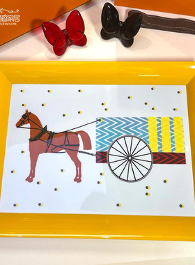 新品H托盘手绘漆木牛皮长托盘