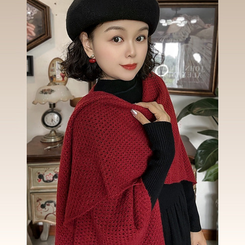 法式复古针织镂空斗篷披肩