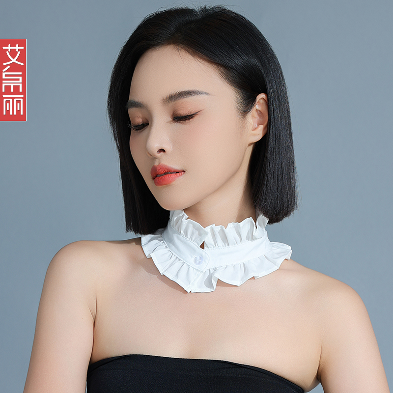 艾帛丽荷叶边甜美棉质围脖单领子