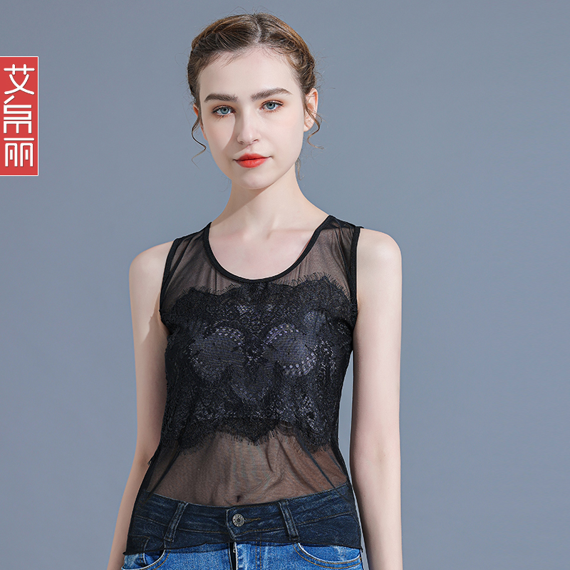 蕾丝吊带背心女内搭夏季2025新款ins网红网纱背心打底衫黑色上衣