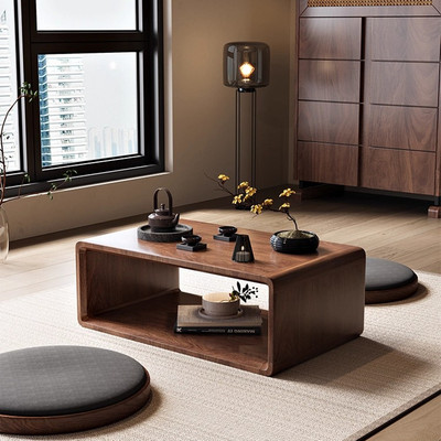 新中式禅意黑胡桃实木茶几现代简约家用小户型原木茶几可定制