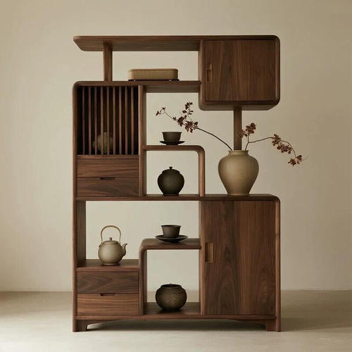 轻奢新中式家用办公书房博古架新款高端黑胡桃实木博古架可定制