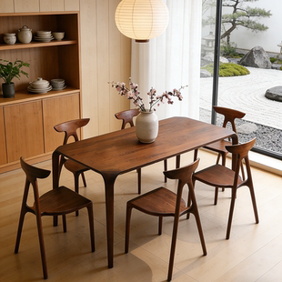 北美黑胡桃木望月桌现代长餐桌实木家用轻奢办公桌茶桌书桌一体