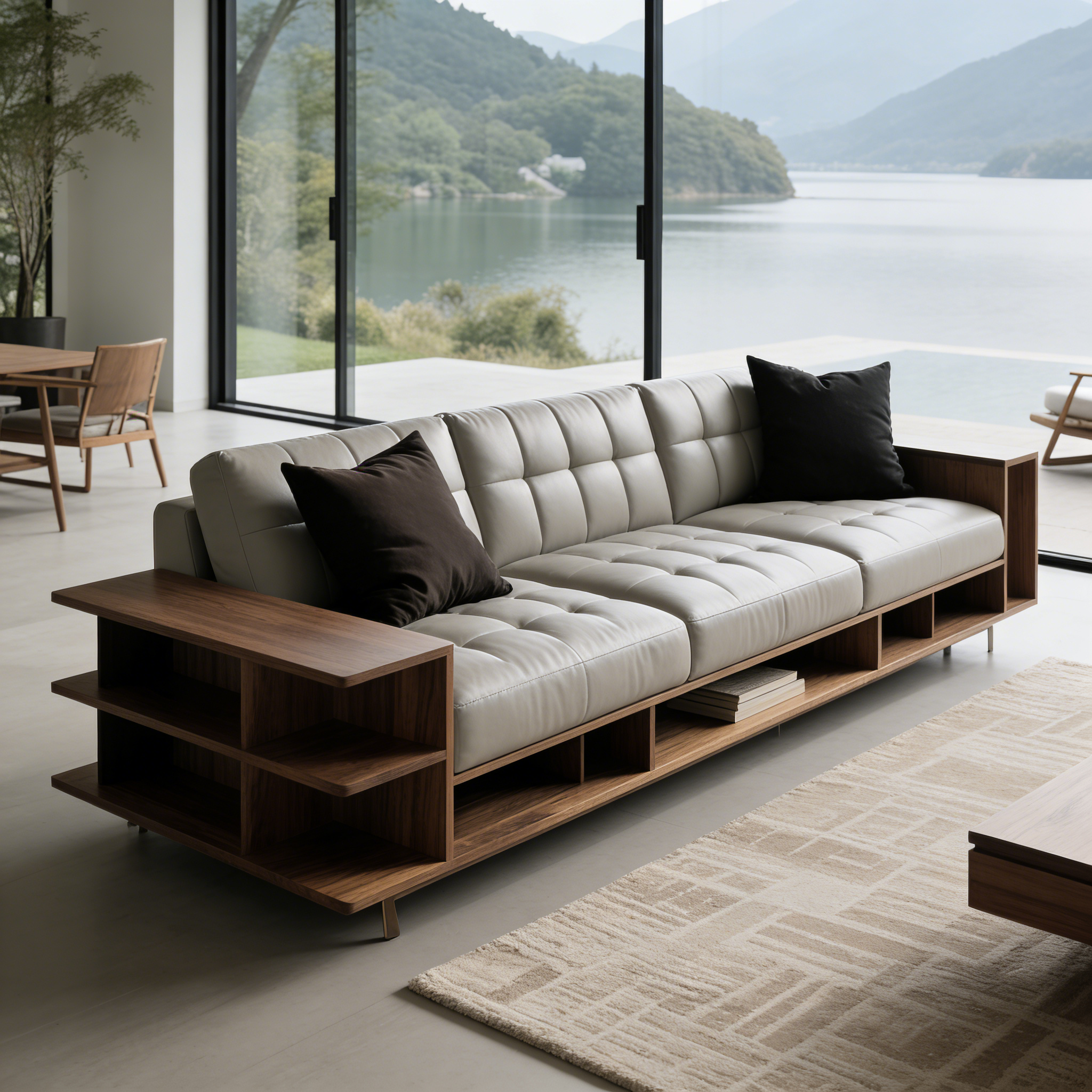 新中式黑胡桃木实木沙发客厅高端真皮三人位接待会客直排沙发新款