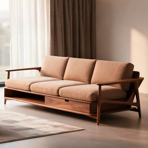 新中式实木沙发2025新款黑胡桃木小户型客厅民宿禅意布艺储物沙发