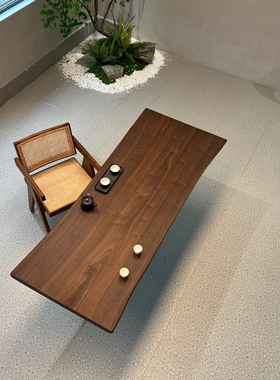 北美黑胡桃木大板茶桌茶台黑檀原木餐桌岛台 180*75-67-70*5