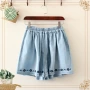 Quần short denim quần ngắn nữ thêu váy quần học sinh trung học cơ sở lỏng lẻo eo thon - Quần jean đồ công sở nữ