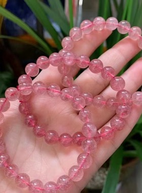 天然草莓晶手链女粉水晶手串送礼甜美桃花送闺蜜饰品礼物