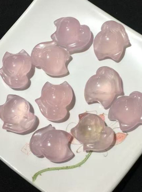 天然粉水晶狐狸约22毫米 吊坠孔  上下通孔  diy配饰简约百搭礼物