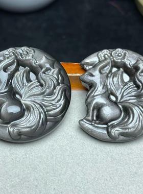 天然  银曜石 月亮狐 狐牌  约44毫米 diy配饰简约百搭礼物