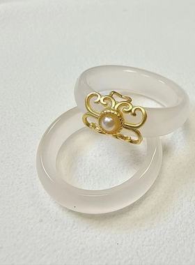 玛瑙玉髓绿松珍珠戒指女小众设计