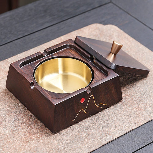 烟灰缸黑檀木实木家用茶桌礼品