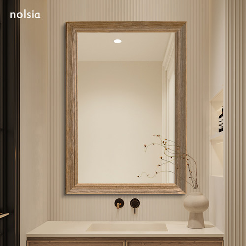 侘寂风浴室镜复古实木餐边柜装饰