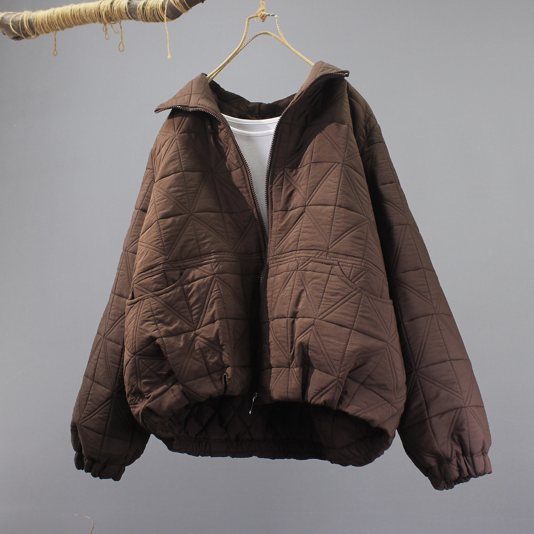 翻领衍缝菱格加厚夹棉保暖棉服外套女冬装宽松休闲显瘦气质款棉袄,女装/女士精品,短外套,淘宝优惠券,粉丝福利购,淘宝优惠卷