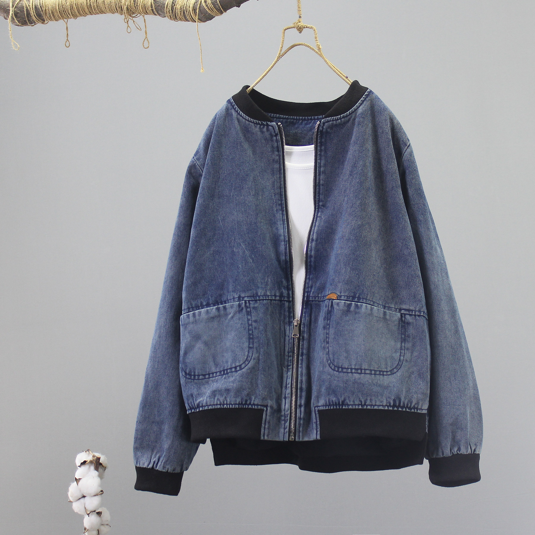 文艺简约棒球领牛仔外套女夹克衫百搭休闲显瘦开衫外套2026春新品,女装/女士精品,短外套,淘宝优惠券,粉丝福利购,淘宝优惠卷