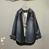 绒布一体全棉牛仔短条绒衬衫 休闲叠穿上衣 外套女宽松显瘦保暖冬装