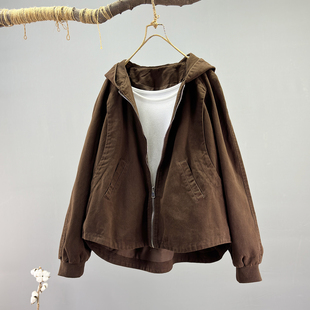 开衫 夹克衫 潮连帽高级全棉宽松外套风衣女 立体设计个性 2026春新品