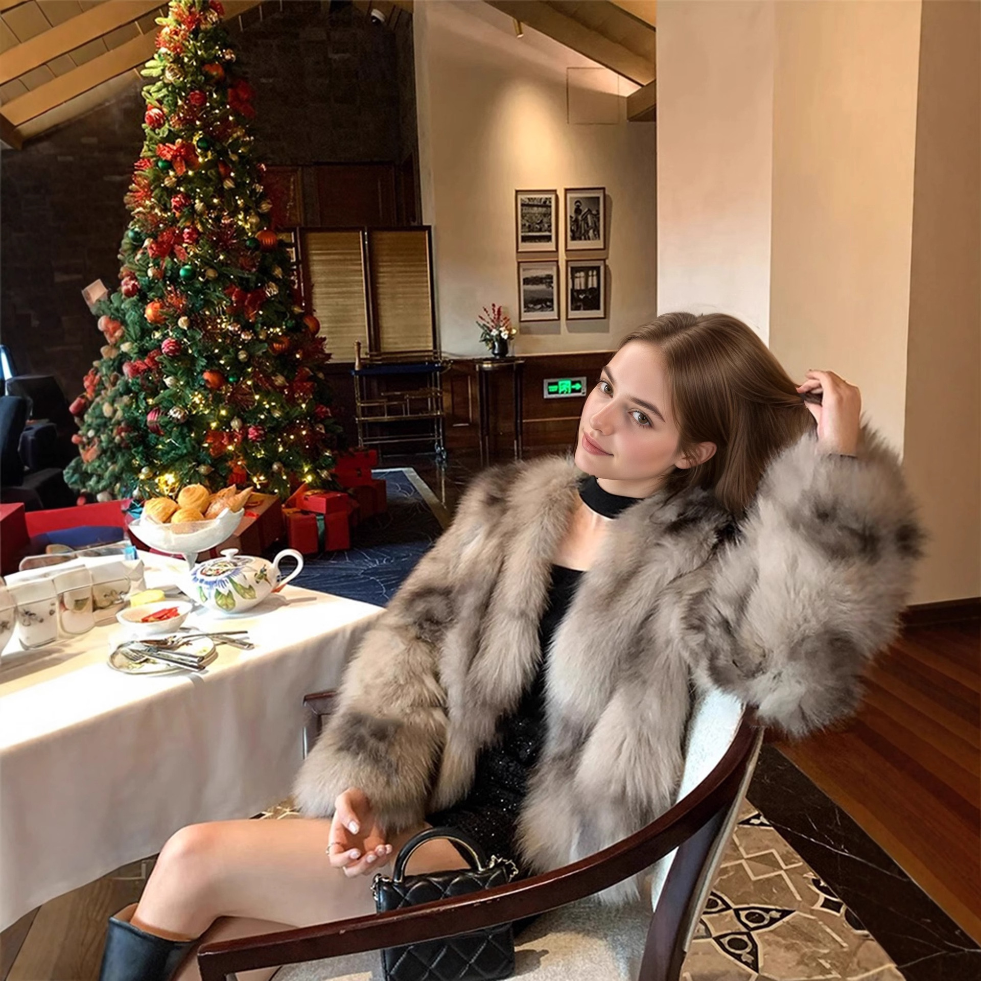 欧美外贸爆款仿狐狸毛皮草外套女毛茸茸时尚晕染短款毛毛上衣