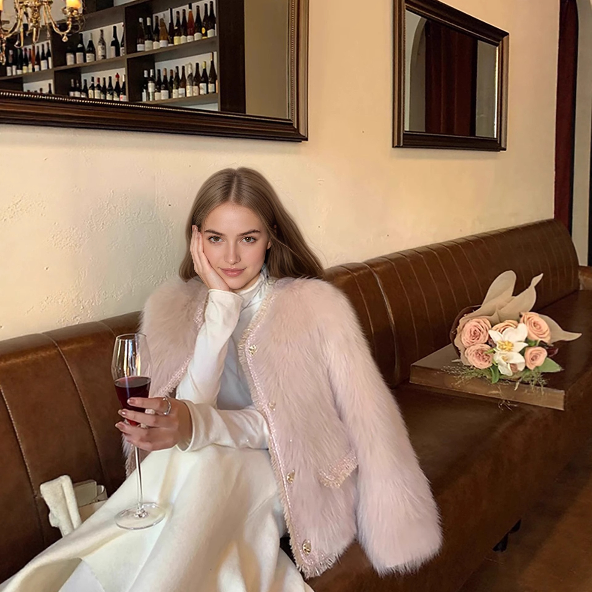 欧美外贸爆款奶油风仿水貂绒皮草外套女短款设计感加厚大衣