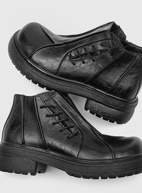 皱皮德比鞋情侣款黑色秋冬大头高帮英伦风通勤靴85898-15898-J