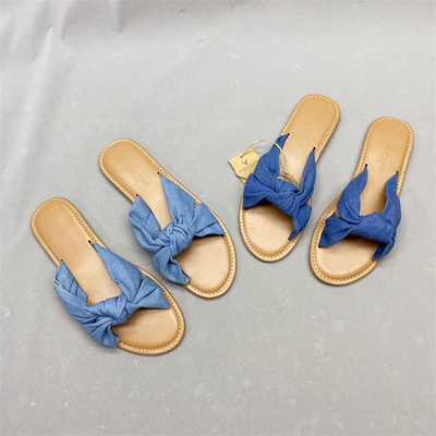 美国原单牛仔布拖鞋甜美显瘦夏季外穿拖鞋简约防滑大码41码拖鞋女