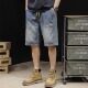薄款 潮流复古潮牌宽松直筒百搭五分休闲中裤 牛仔短裤 韩版 男士 夏季