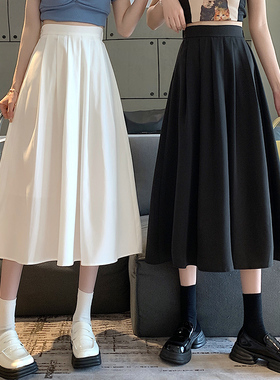 黑色百褶裙2025年春秋新款白色半身裙子女小个子中长款A字裙伞裙