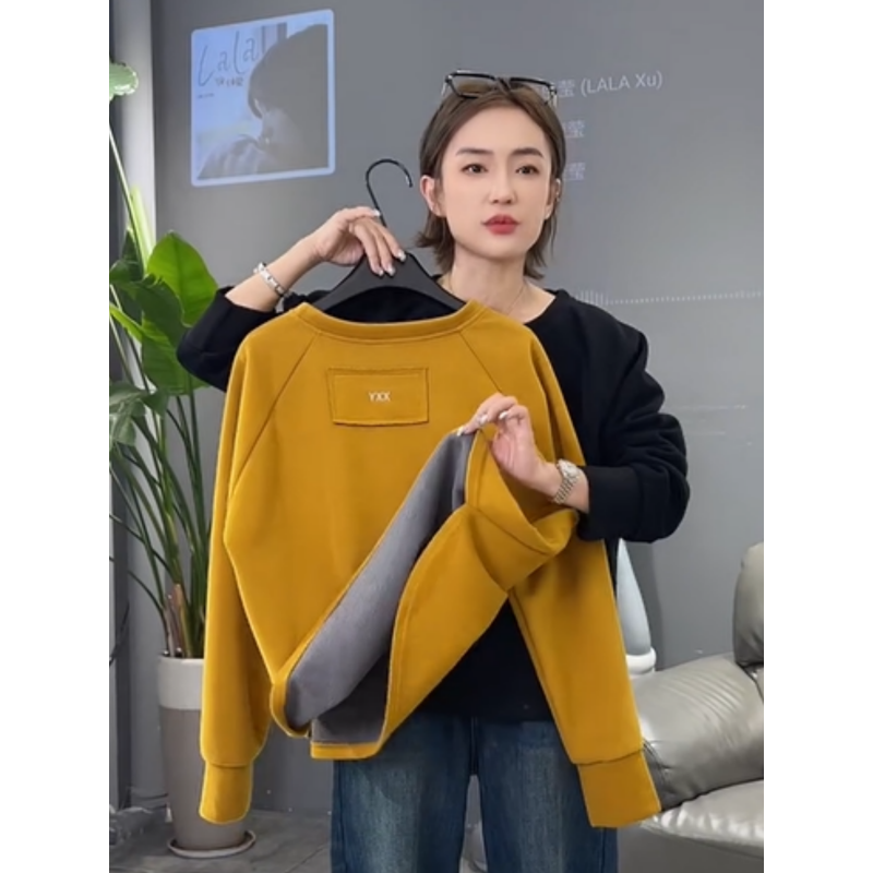 2025冬季新款设计感后背贴布加厚圆领卫衣女宽松百搭气质长袖上衣,女装/女士精品,卫衣/绒衫,淘宝优惠券,粉丝福利购,淘宝优惠卷