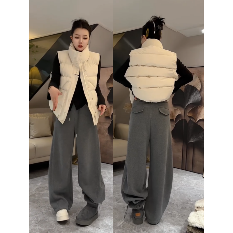 欧货冬季新款复古风高腰加厚弯刀裤女宽松阔腿抽绳系带运动阔腿裤,女装/女士精品,卫裤,淘宝优惠券,粉丝福利购,淘宝优惠卷