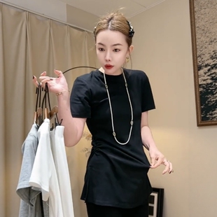 今年流行的女士小衫中长款遮屁股洋气上衣夏季净版高质量短袖t恤