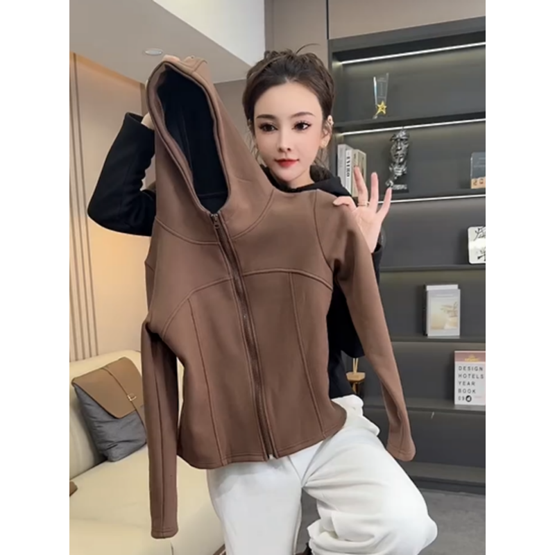 欧洲站复古鱼骨线收腰连帽卫衣女冬季新款加绒保暖拉链款外套上衣,女装/女士精品,卫衣/绒衫,淘宝优惠券,粉丝福利购,淘宝优惠卷