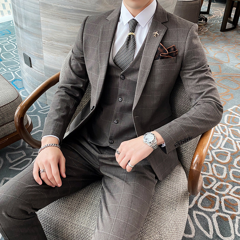 英伦商务格子男士西服套装三件套帅气修身礼服SJT821-P260,男装西服套装,星座1012