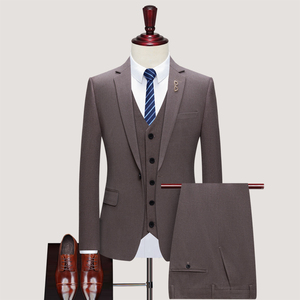 高品质咖啡色修身垂感西装男套装三件套修身西服1012-SJT805-P260,男装西服套装,星座1012