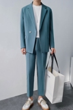 宽松西装套装男帅气宽松西服两件套纯色休闲礼服海蓝DX857-P120，男装西服套装，星座1012