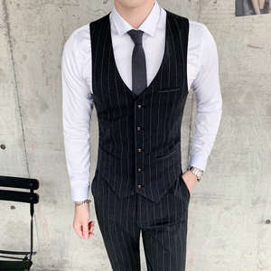 条纹西服马甲男发型师坎肩伴郎团西服马甲1012-M808图片