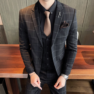 21秋冬韩版修身格子西服套装男潮流西装结婚礼服正装SJT863-P285图片