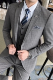商务绅士格子西装男套装三件套上班新郎结婚礼服1012-SJT830-P280，男装西服套装，星座1012