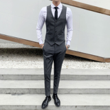 秋冬条纹西装马甲男士修身韩版发型师西服坎肩M813-P60，男装西服套装，星座1012