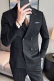 高品质条纹双排扣西装男套装三件套修身商务SJT826-P265，男装西服套装，星座1012