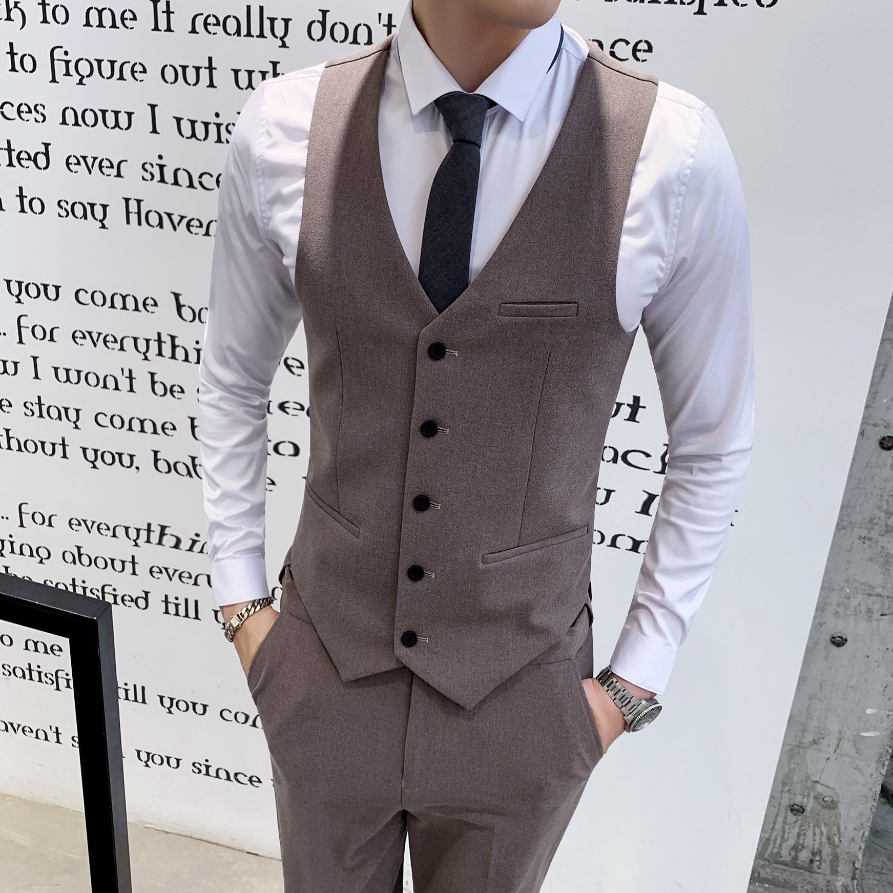 新款西装马甲男时尚西服小坎肩发型师伴郎正装礼服1012-M805-P55图片