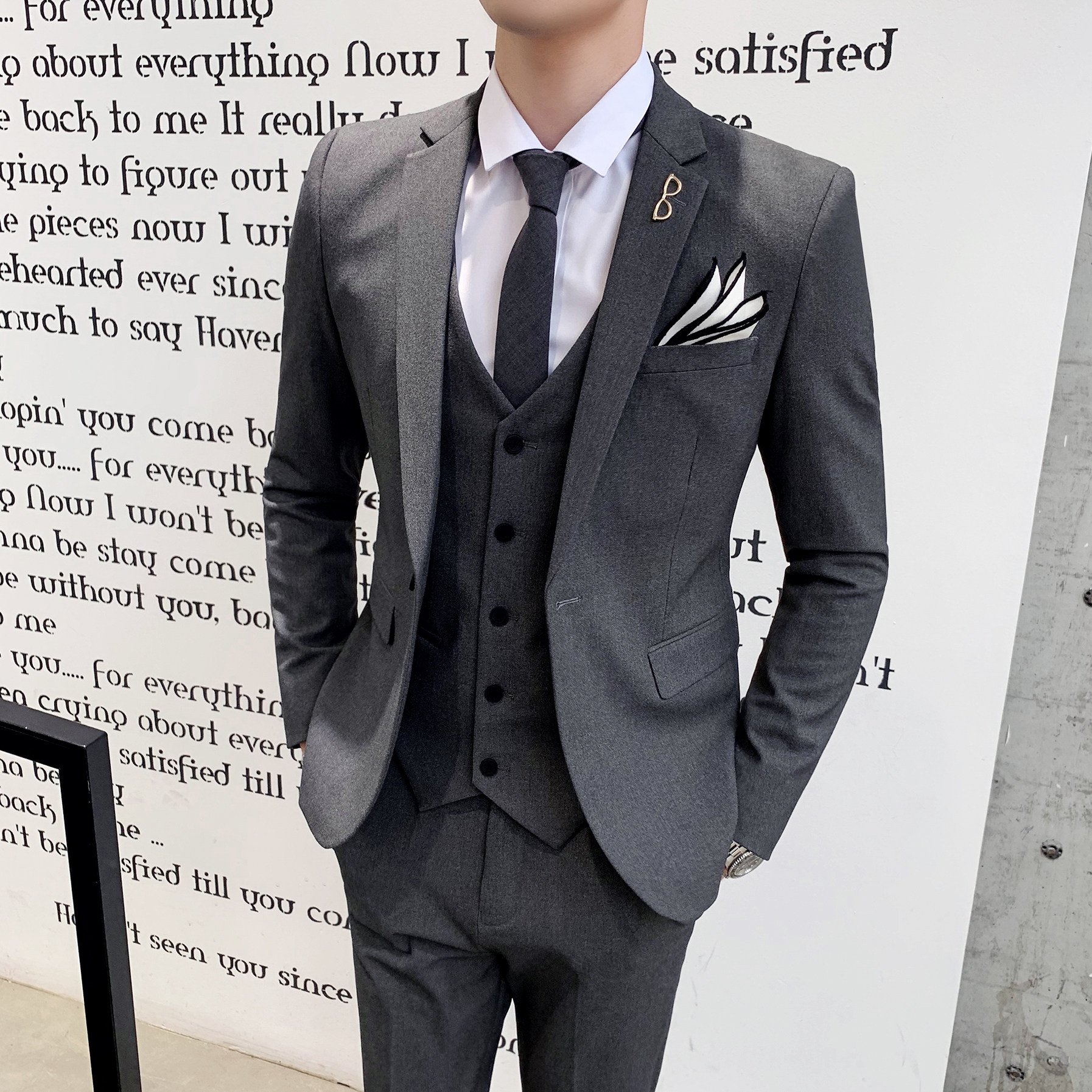 新款修身西服套装男三件套新郎结婚职业商务套装SJT805-P260，男装西服套装，星座1012