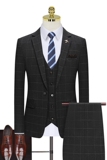 假模图格子西服套装男三件套修身格子西装商务职业礼服正装SJT821，男装西服套装，星座1012