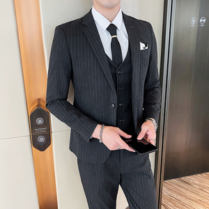 英伦条纹西装男套装三件套新郎结婚礼服修身休闲西服SJT813-P280图片