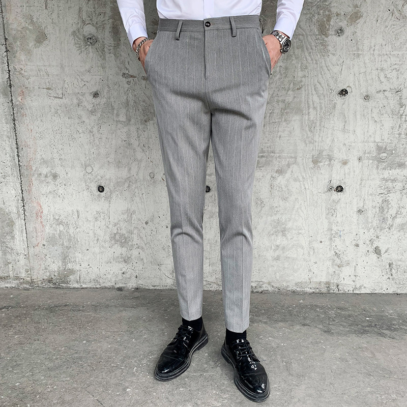 帅气条纹西裤男青年休闲百搭长裤西服正装小脚裤1012,男装休闲裤,星座1012